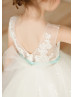 Ivory Lace Tulle Flower Girl Dress With Mint Sash